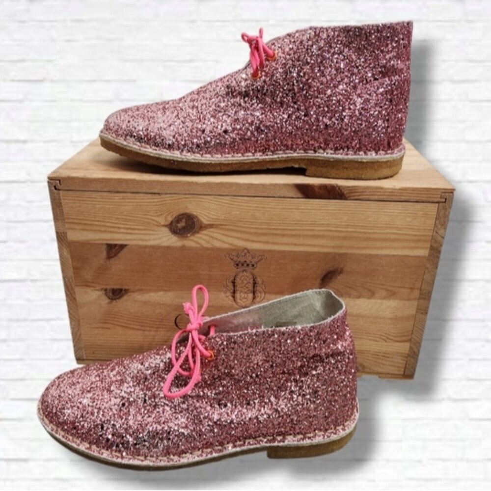 Sophia Webster Pink Glitter Lace-Up Ankle Boots Size 38.5 EU/8 US